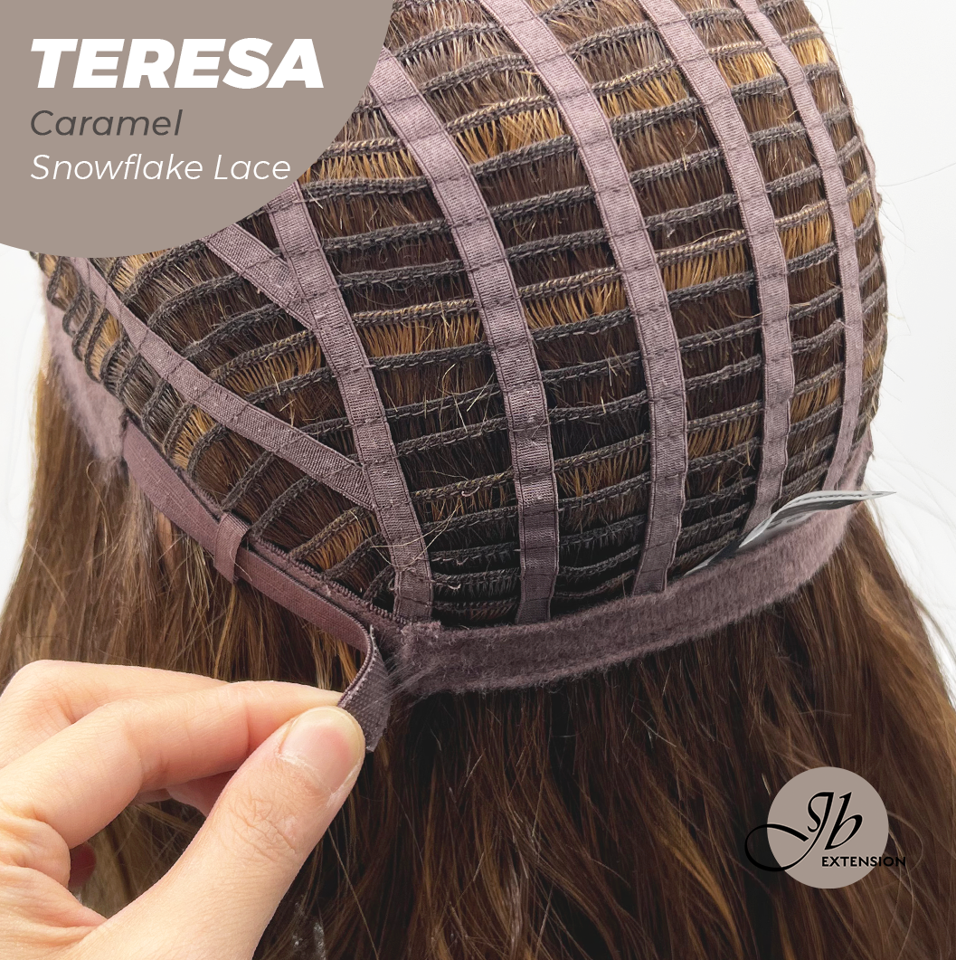 JBEXTENSION 18 Inches Caramel Pre-Cut Snowflake Lace Frontlace Glueless Wig TERESA CARAMEL【PERMATEASE】【BENDY EAR TABS】- M/L