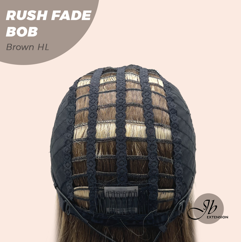 JBEXTENSION 12 Inches Short Hair Brown with Highlight Headband Wig RUSH FADE BOB - BROWN HIGHLIGHT
