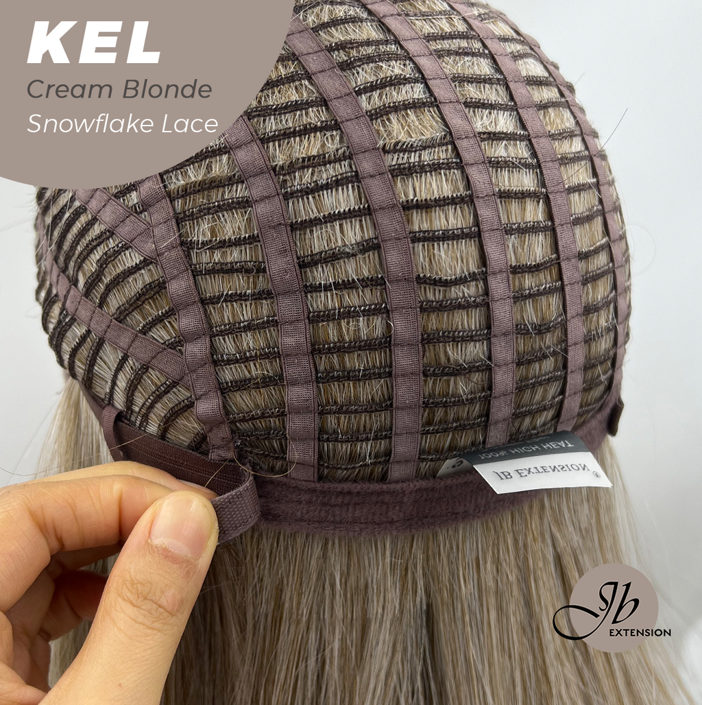 JBEXTENSION 22 Inches Cream Blonde Pre-Cut Snowflake Lace Frontlace Glueless Wig KEL CREAM BLONDE【PERMATEASE】【BENDY EAR TABS】- S/M