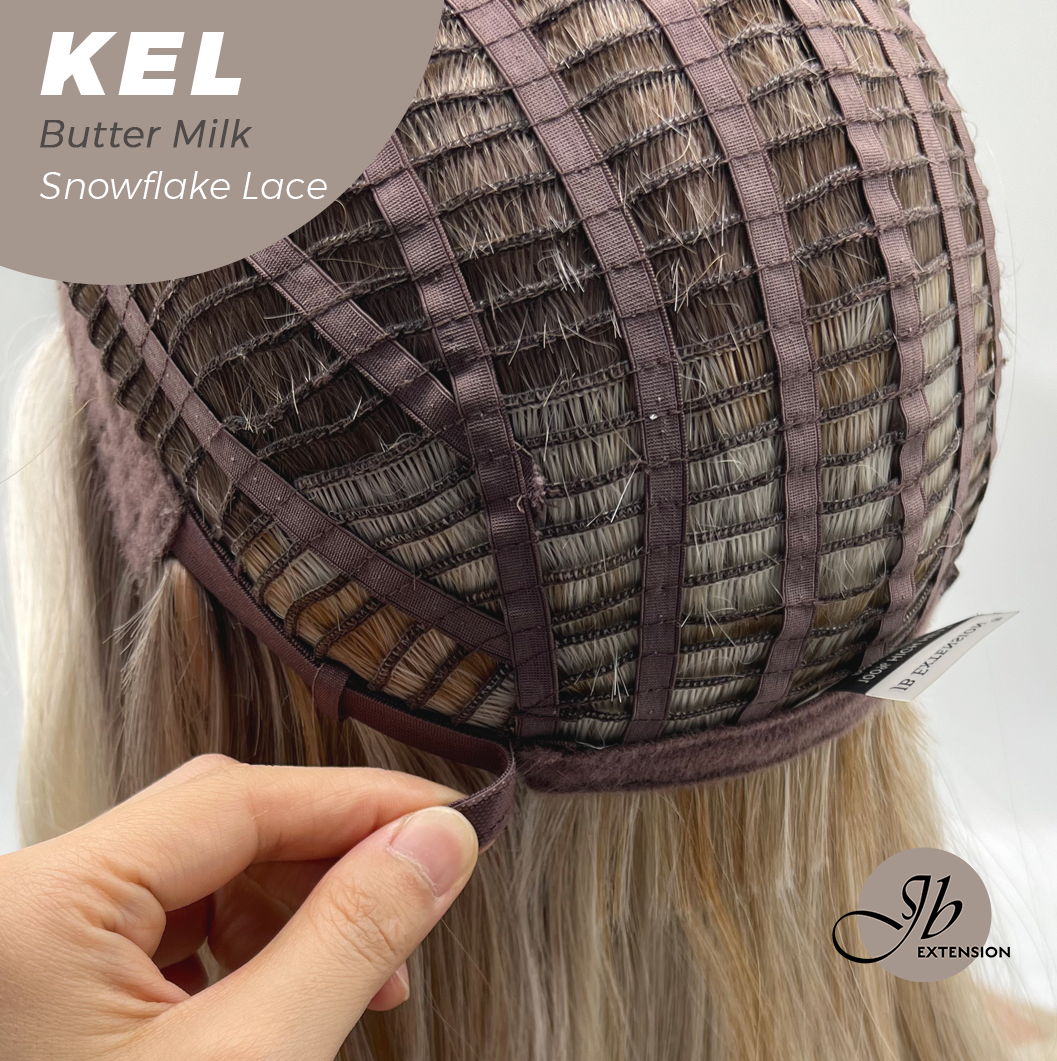 JBEXTENSION 22 Inches Butter Milk Pre-Cut Snowflake Lace Frontlace Glueless Wig KEL BUTTER MILK【PERMATEASE】【BENDY EAR TABS】- M/L