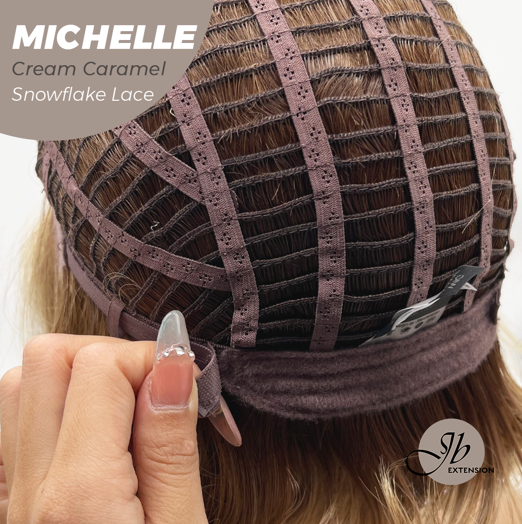 JBEXTENSION 10 Inches Cream Caramel Pre-Cut Side Part Snowflake Lace Frontlace Glueless Wig MICHELLE CREAM CARAMEL【BENDY EAR TABS】- M/L