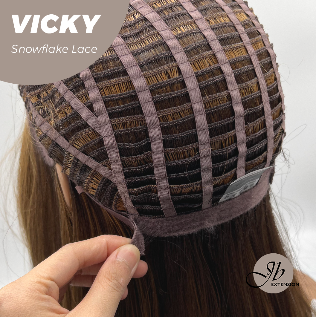 JBEXTENSION 20 Inches Caramel Pre-Cut Snowflake Lace Frontlace Glueless Wig VICKY【PERMATEASE】【BENDY EAR TABS】- S/M