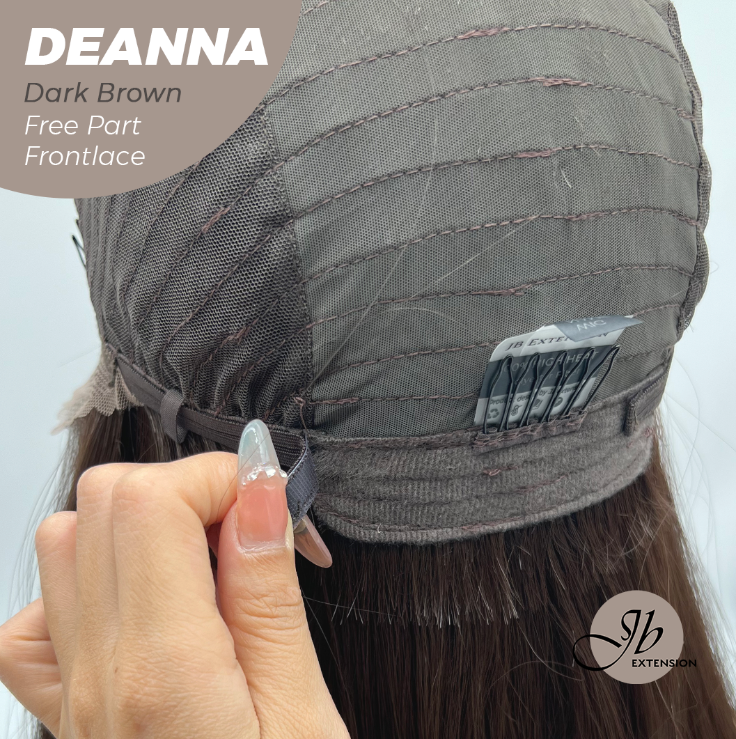 JBEXTENSION 28 Inches Long Dark Brown Curly Pre-Cut Free Part Frontlace Glueless Wig DEANNA DARK BROWN