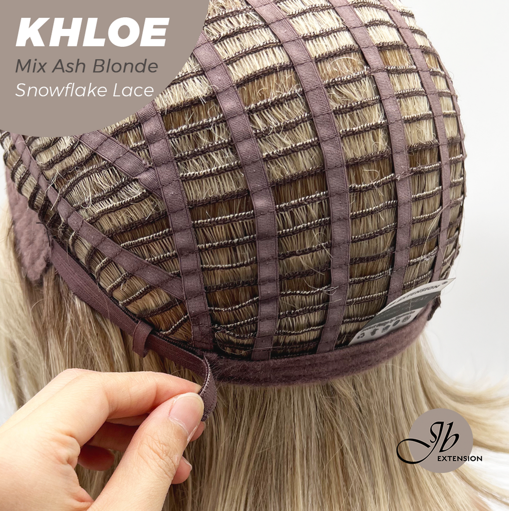 JBEXTENSION 12 Inches Bob Cut Mix Ash Blonde Pre-Cut Snowflake Lace Frontlace Glueless Wig KHLOE MIX ASH BLONDE【PERMATEASE】【BENDY EAR TABS】- M/L