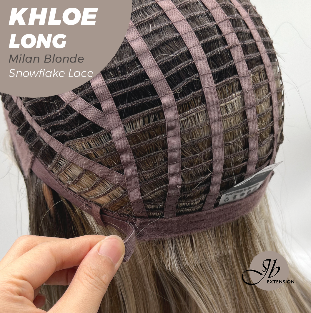JBEXTENSION 18 Inches Milan Blonde Pre-Cut Snowflake Lace Frontlace Glueless Wig KHLOE LONG MILAN BLONDE【PERMATEASE】【BENDY EAR TABS】- S/M