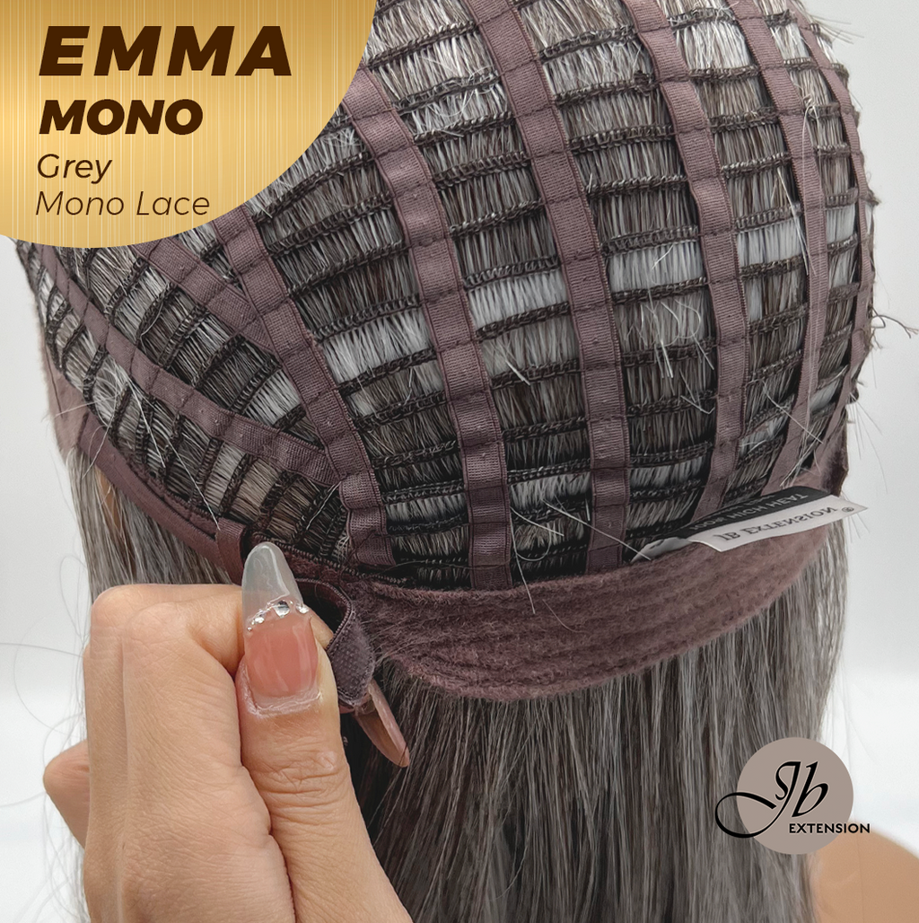 JBEXTENSION EMMA MONO Monofilament Handmade Wig 6X5 Full Monofilament Hand Tied Top Wig 14 Inches Grey Mono Lace Wig With Anti-slip Silicone Strips Glueless Wig EMMA MONO GREY【BENDY EAR TABS】