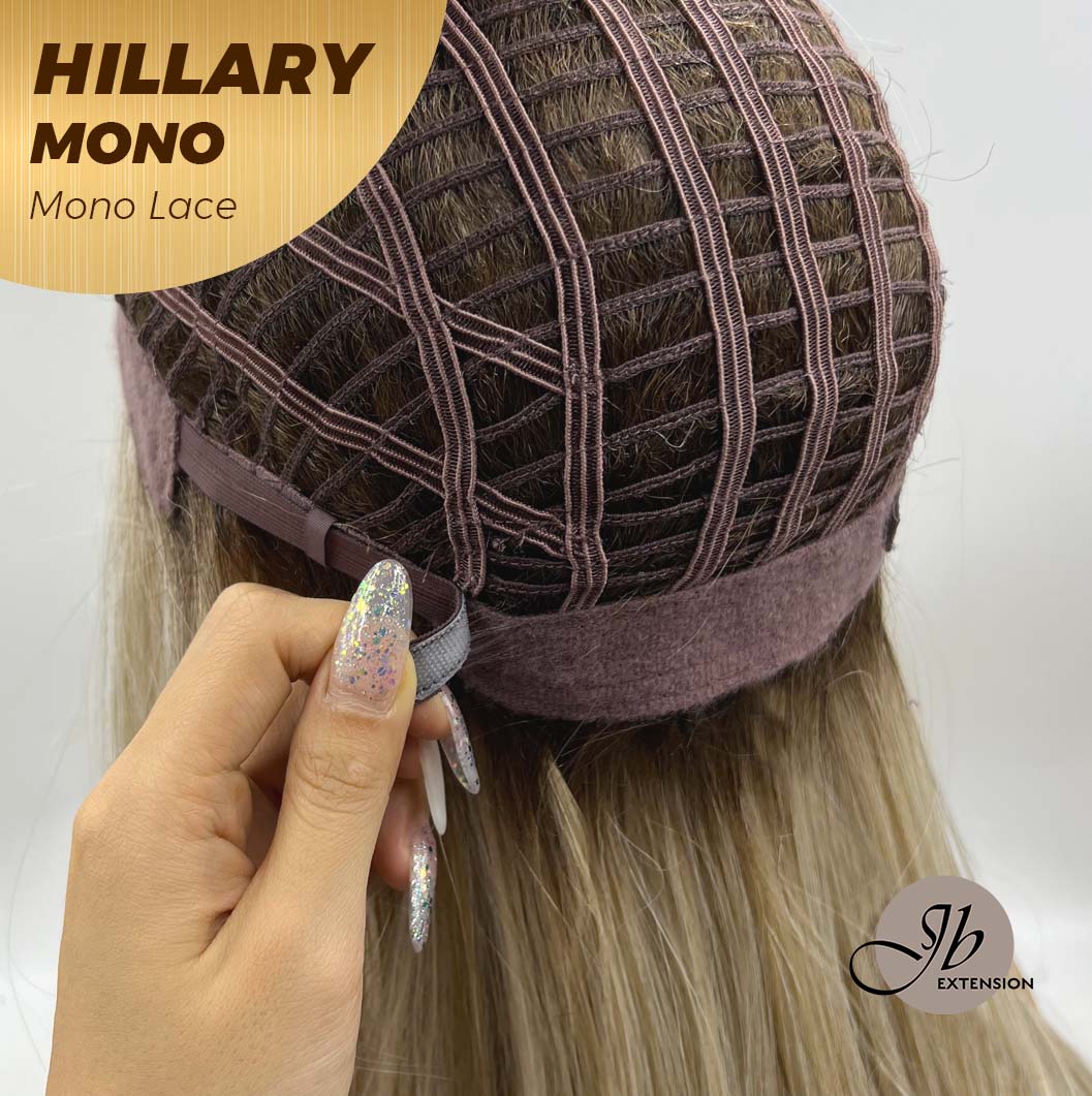 Nichole's Selection - HILLARY MONO Monofilament Handmade Wig 6X5 Full Monofilament Hand Tied Top Wig 16 Inches Blonde With Dark Root Straight Mono Lace Wig With Anti-slip Silicone Strips Glueless Wig Hillary Mono【BENDY EAR TABS】
