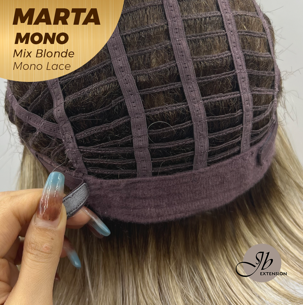 JBEXTENSION MARTA MONO MIX BLONDE Monofilament Handmade Wig 6X5 Full Monofilament Hand Tied Top Wig 10 Inches Mix Blonde Mono Lace Handmade Futura Fiber Wig With Anti-slip Silicone Strips Glueless Wig MARTA MONO MIX BLONDE【BENDY EAR TABS】