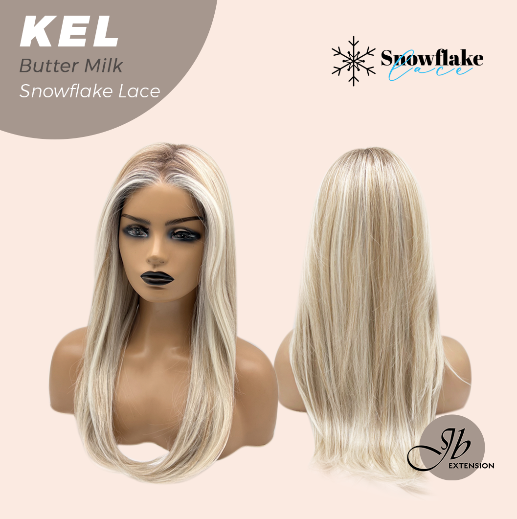 JBEXTENSION 22 Inches Butter Milk Pre-Cut Snowflake Lace Frontlace Glueless Wig KEL BUTTER MILK【PERMATEASE】【BENDY EAR TABS】- M/L
