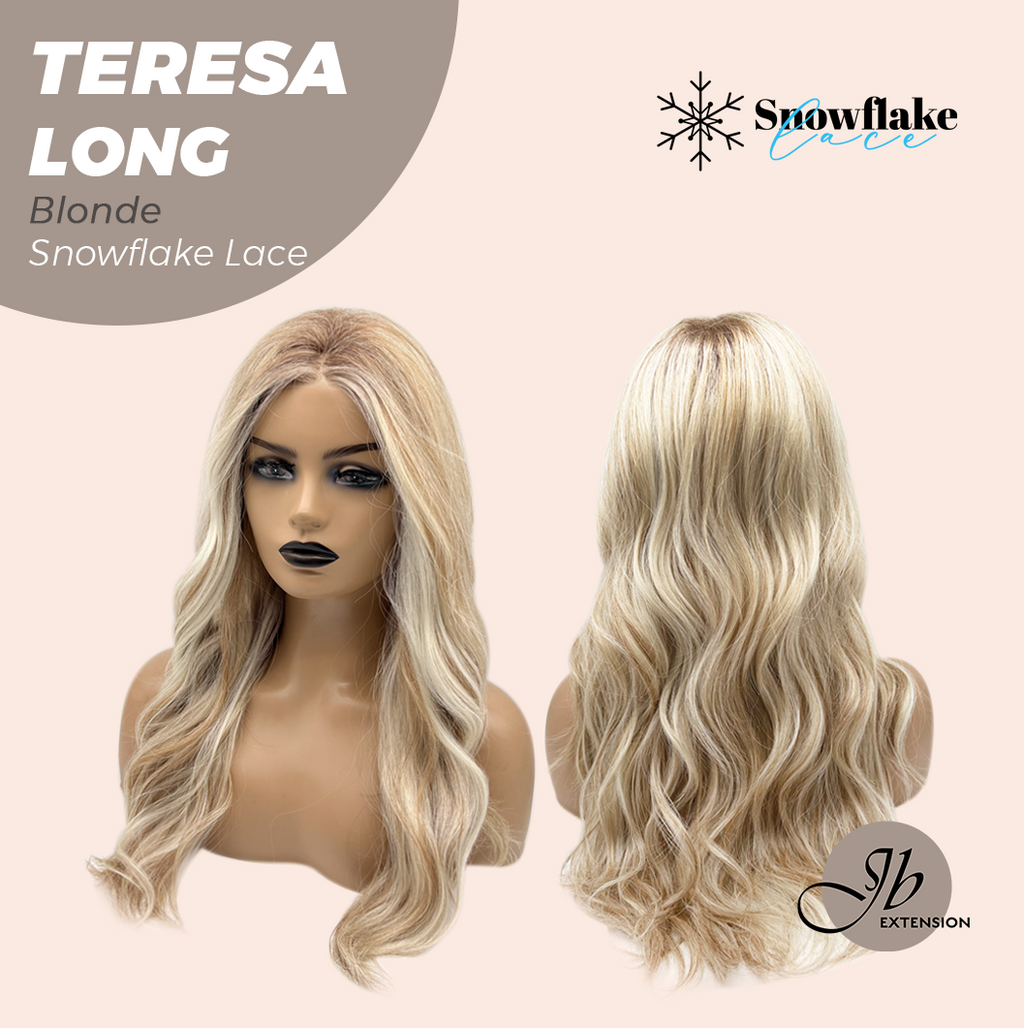 JBEXTENSION 22 Inches Long Blonde Pre-Cut Snowflake Lace Frontlace Glueless Wig TERESA LONG BLONDE【PERMATEASE】【BENDY EAR TABS】- M/L