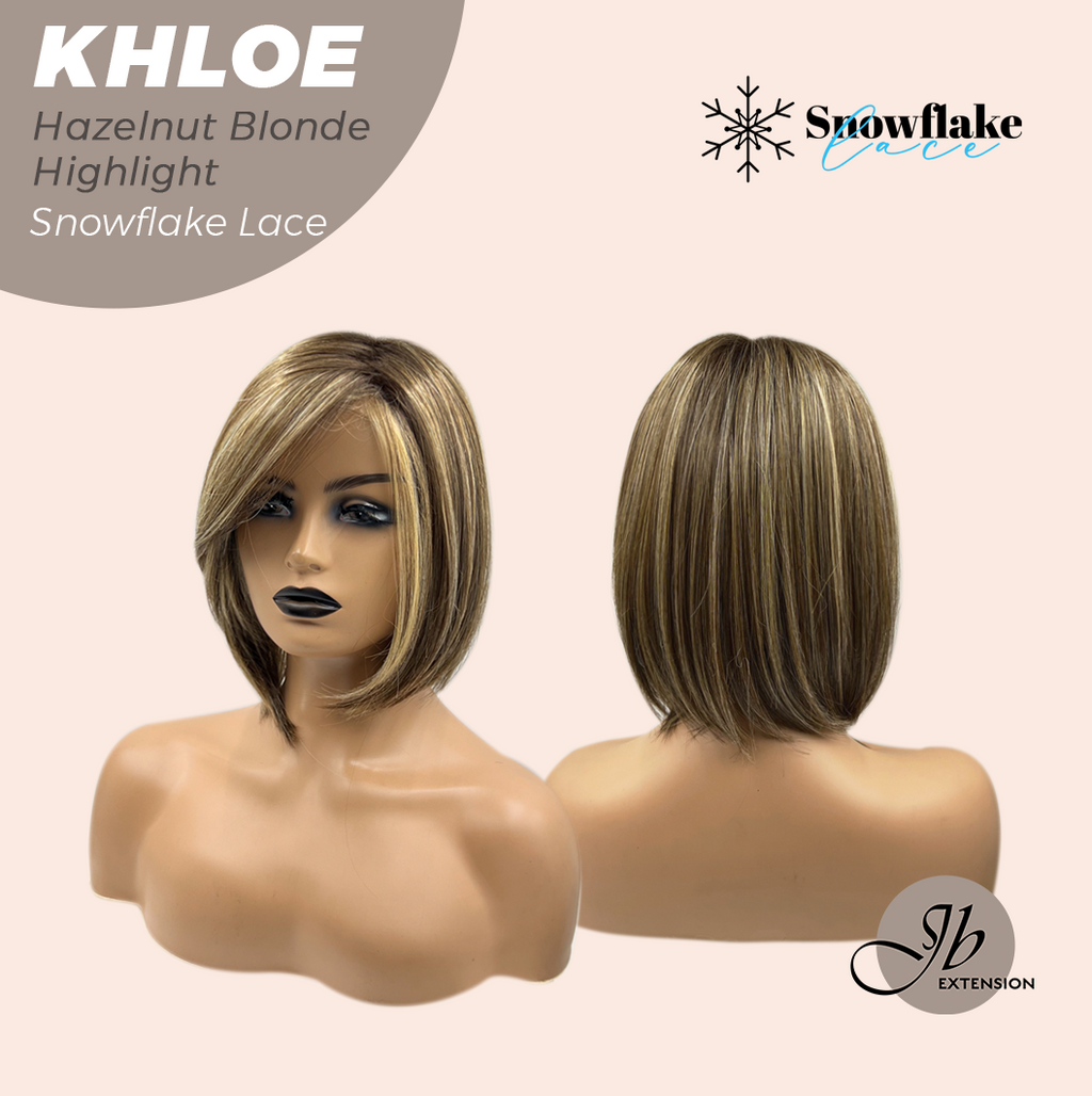 HOT OF SEASON - 12 Inches Bob Cut Hazelnut Blonde Highlight Pre-Cut Snowflake Lace Frontlace Glueless Wig KHLOE HAZELNUT【PERMATEASE】【BENDY EAR TABS】