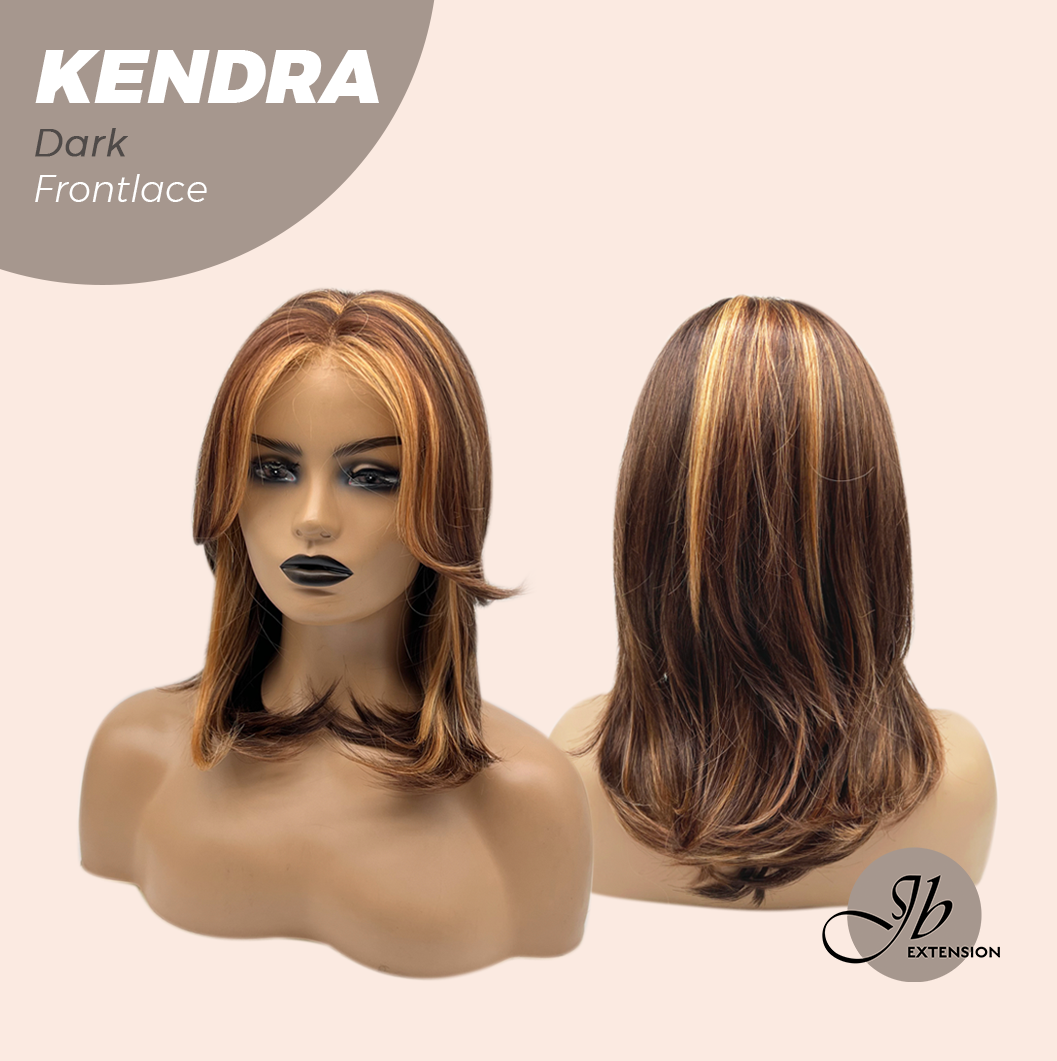 JBEXTENSION 16 Inches Dark Auburn Highlight Pre-Cut Frontlace Glueless Wig KENDRA DARK