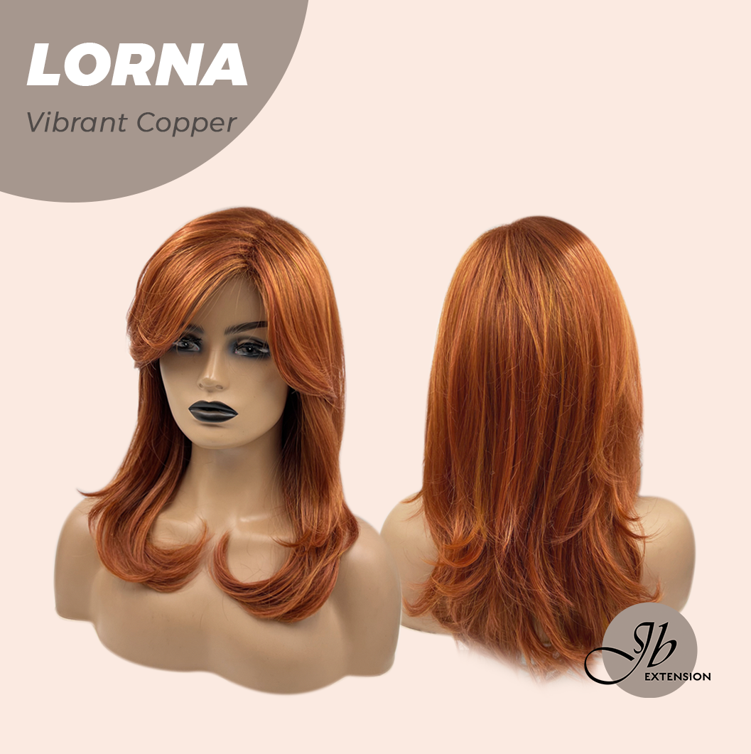 JBEXTENSION 18 Inches Vibrant Copper Curly Women Fashion Full Machine Wig With Bangs LORNA VIBRANT COPPER【PLUS PERMATEASE】【BENDY EAR TABS】