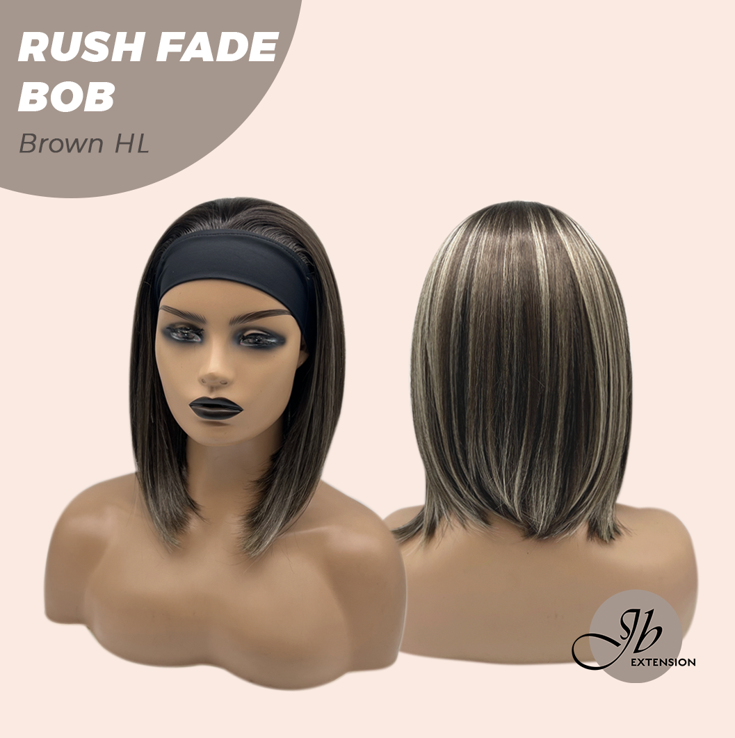 JBEXTENSION 12 Inches Short Hair Brown with Highlight Headband Wig RUSH FADE BOB - BROWN HIGHLIGHT