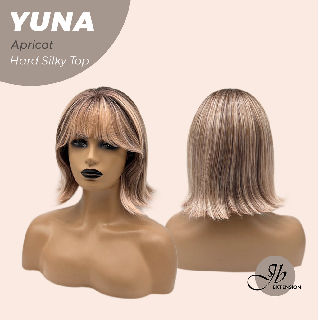 JBEXTENSION 12 Inches Scalpiana Apricot 3.5X4 Hard Silky Top Natural Scalp Effect Women Wig With Bangs YUNA APRICOT