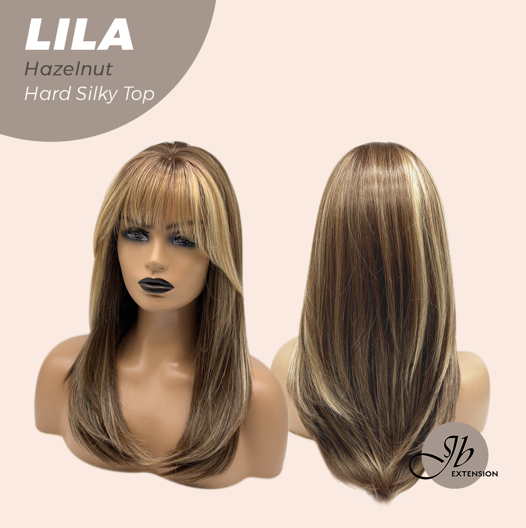 JBEXTENSION 20 Inches Scalpiana Hazelnut Wolf Cut 3.5X4 Hard Silky Top Natural Scalp Effect Wig With Bangs LILA HAZELNUT
