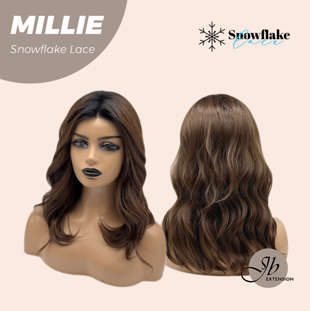 JBEXTENSION 16 Inches Mocha Pre-Cut Snowflake Lace Frontlace Glueless Wig MILLIE SNOWFLAKE【PERMATEASE】【BENDY EAR TABS】