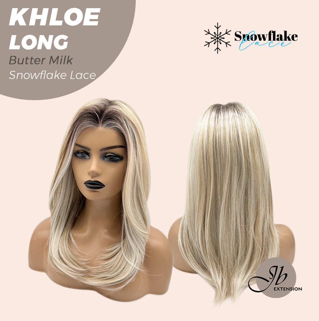JBEXTENSION 18 Inches Butter Milk Pre-Cut Snowflake Lace Frontlace Glueless Wig KHLOE LONG BUTTER MILK【PERMATEASE】【BENDY EAR TABS】- M/L