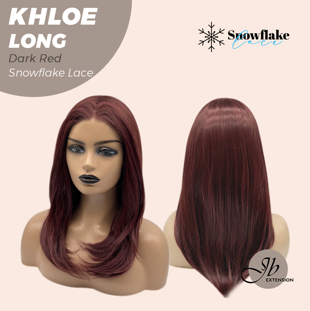 JBEXTENSION 18 Inches Dark Red Pre-Cut Snowflake Lace Frontlace Glueless Wig KHLOE LONG DARK RED【PERMATEASE】【BENDY EAR TABS】