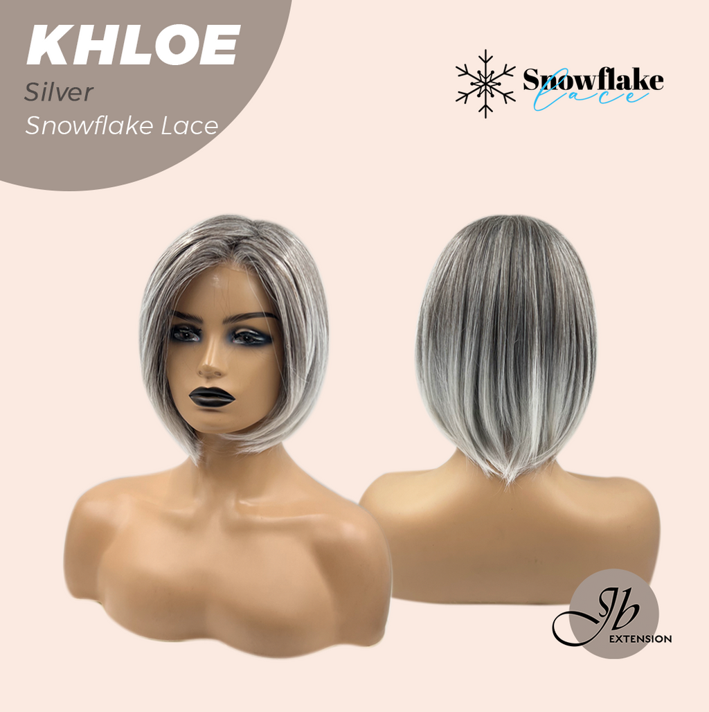 JBEXTENSION 12 Inches Bob Cut Silver Pre-Cut Snowflake Lace Frontlace Glueless Wig KHLOE SILVER【PERMATEASE】【BENDY EAR TABS】- M/L
