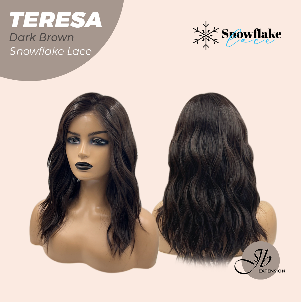 JBEXTENSION 18 Inches Dark Brown Pre-Cut Snowflake Lace Frontlace Glueless Wig TERESA【PERMATEASE】【BENDY EAR TABS】-M/L