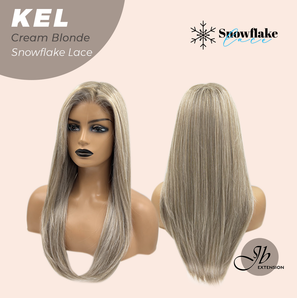 JBEXTENSION 22 Inches Cream Blonde Pre-Cut Snowflake Lace Frontlace Glueless Wig KEL CREAM BLONDE【PERMATEASE】【BENDY EAR TABS】- S/M