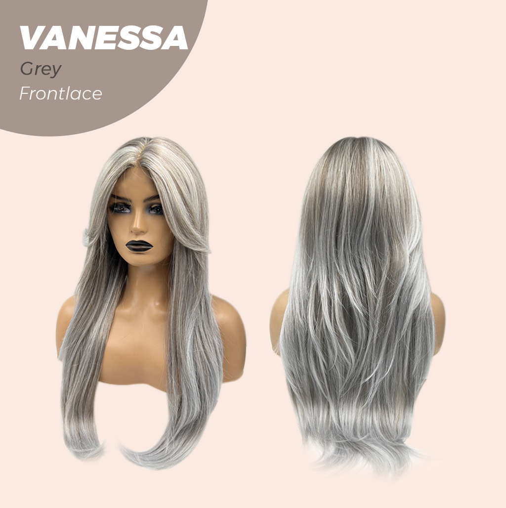 JBEXTENSION 26 Inches Curly Grey Pre-Cut Frontlace Wig VANESSA GREY