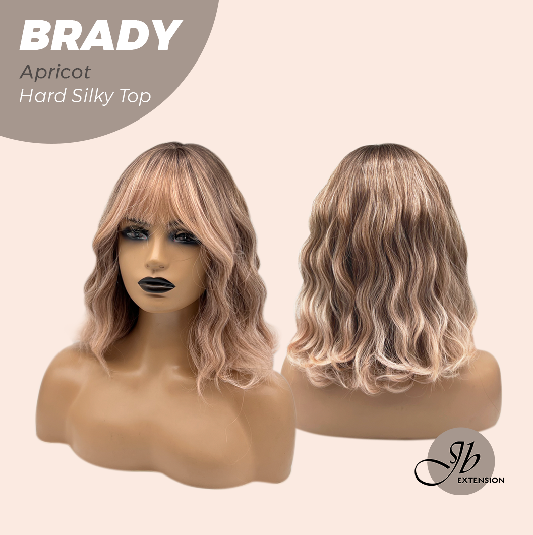 JBEXTENSION 12 Inches Scalpiana Wave Apricot 3.5X4 Hard Silky Top Natural Scalp Effect Wig with Bang BRADY APRICOT