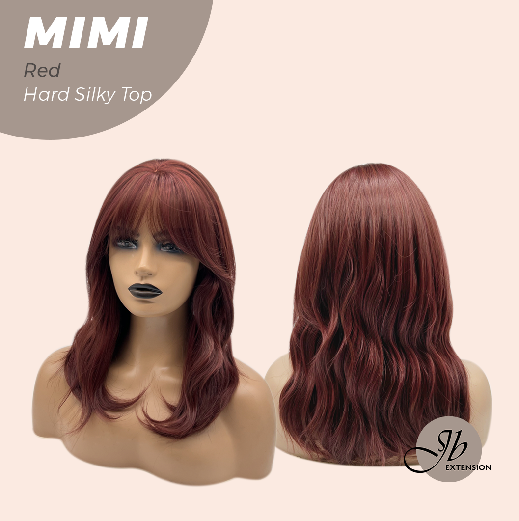 JBEXTENSION 16 Inches Scalpiana 3.5X4 Hard Silky Top Natural Scalp Effect Red Body Wave Wig With Bangs Wig MIMI SILK TOP RED