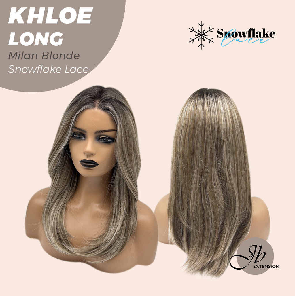 JBEXTENSION 18 Inches Milan Blonde Pre-Cut Snowflake Lace Frontlace Glueless Wig KHLOE LONG MILAN BLONDE【PERMATEASE】【BENDY EAR TABS】- M/L