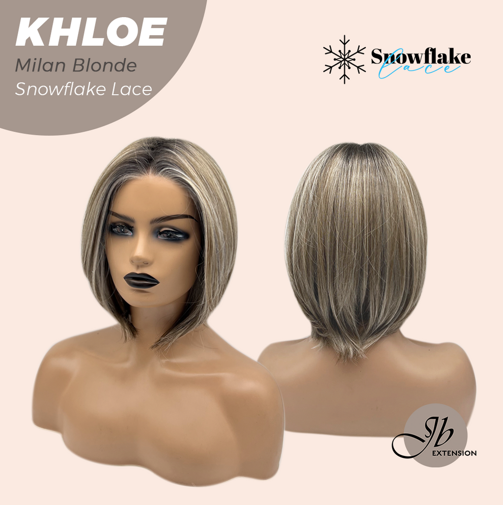 JBEXTENSION 12 Inches Bob Cut Milan Blonde Pre-Cut Snowflake Lace Frontlace Glueless Wig KHLOE MILAN BLONDE【PERMATEASE】【BENDY EAR TABS】- S/M