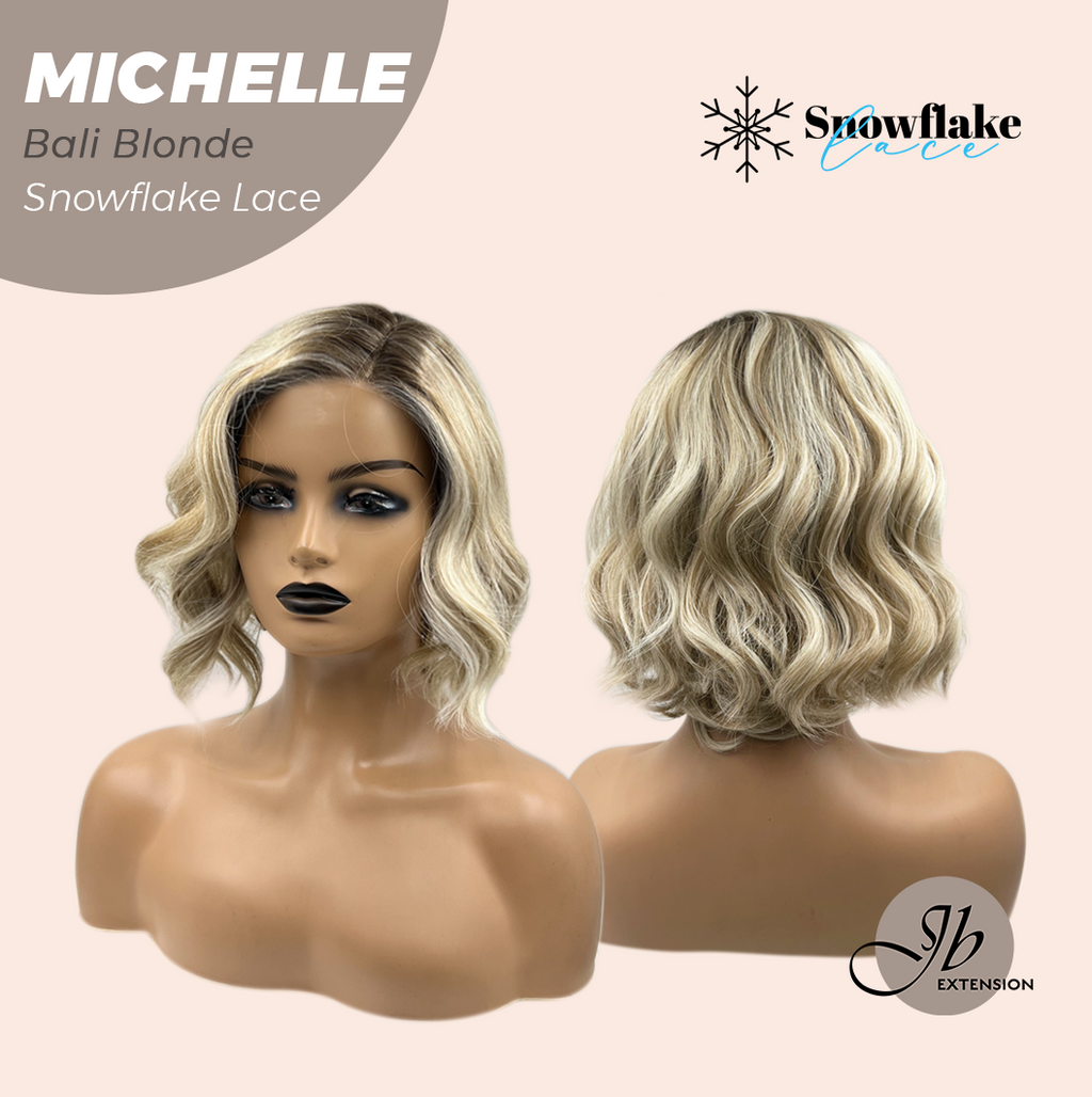 JBEXTENSION 10 Inches Bali Blonde Pre-Cut Side Part Snowflake Lace Frontlace Glueless Wig MICHELLE BALI BLONDE【BENDY EAR TABS】- M/L