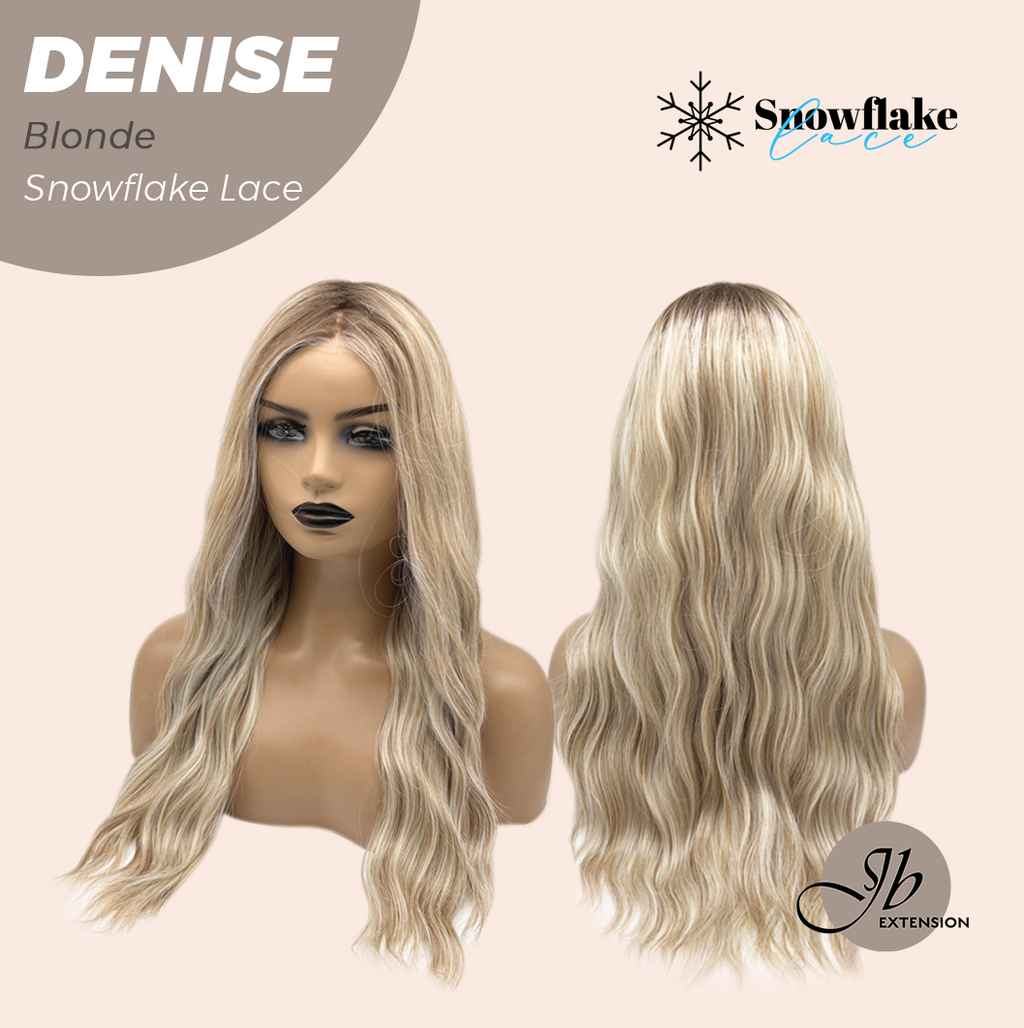 JBEXTENSION 24 Inches Blonde Wave Pre-Cut Snowflake Lace Frontlace Glueless Wig DENISE BLONDE【PERMATEASE】【BENDY EAR TABS】- M/L