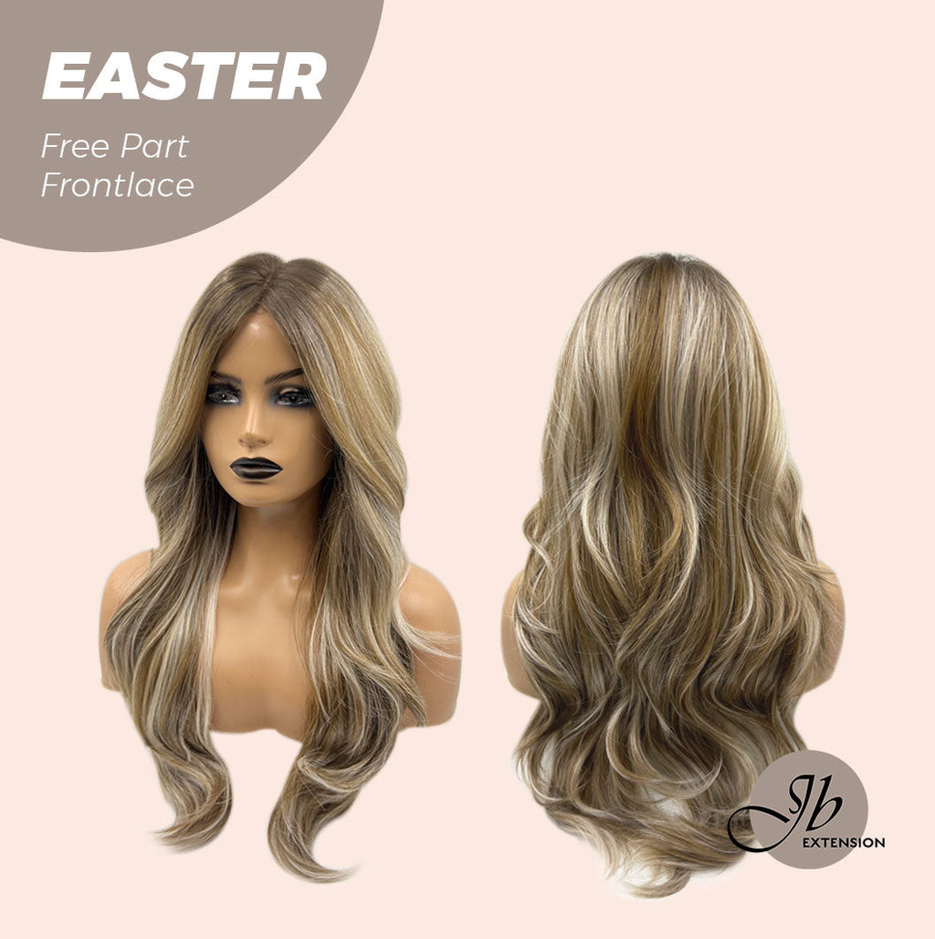 JBEXTENSION 25 Inches Mix Blonde Curly Free Part Pre-Cut Frontlace Glueless Wig EASTER