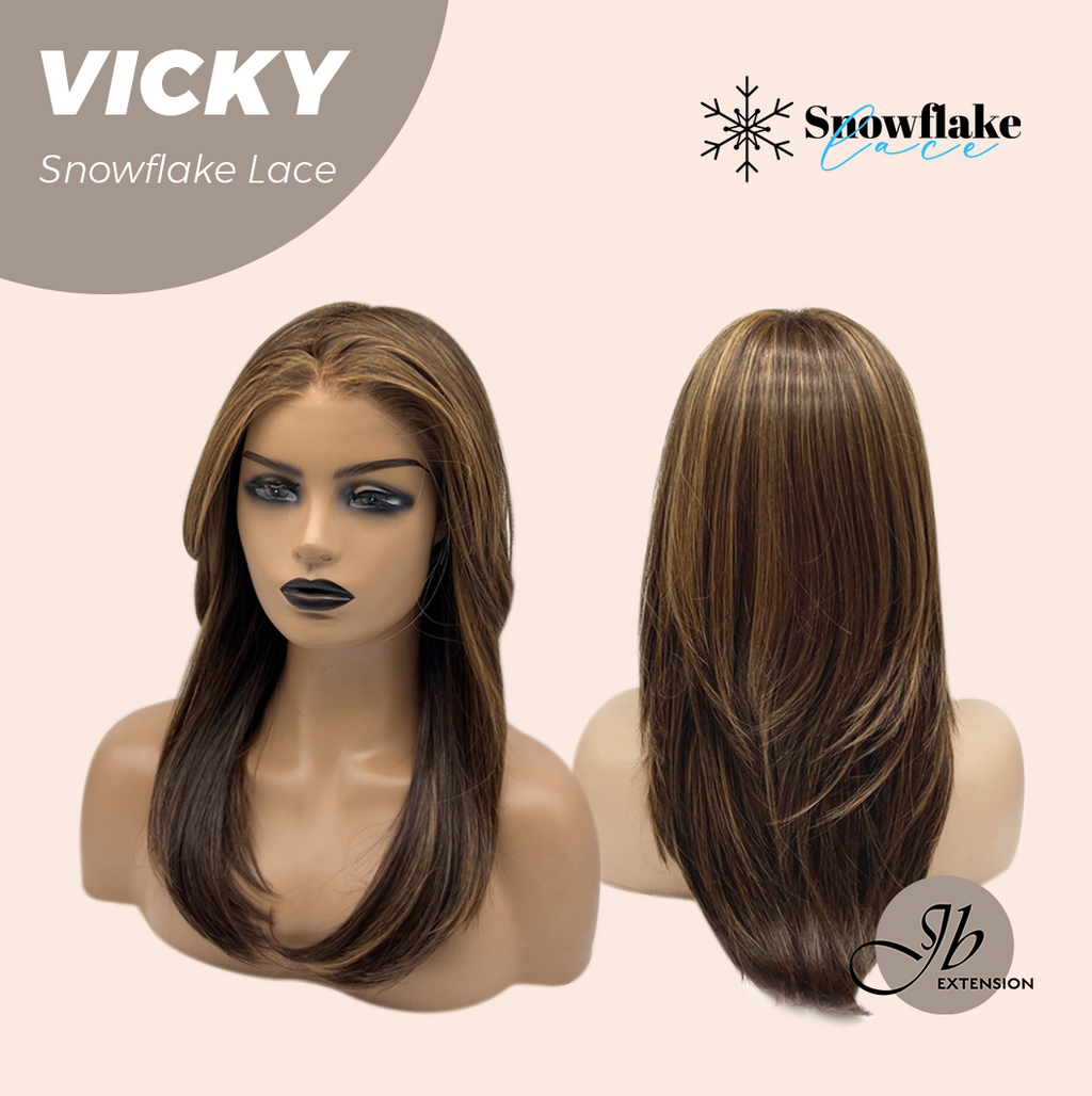 JBEXTENSION 20 Inches Caramel Pre-Cut Snowflake Lace Frontlace Glueless Wig VICKY【PERMATEASE】【BENDY EAR TABS】- S/M