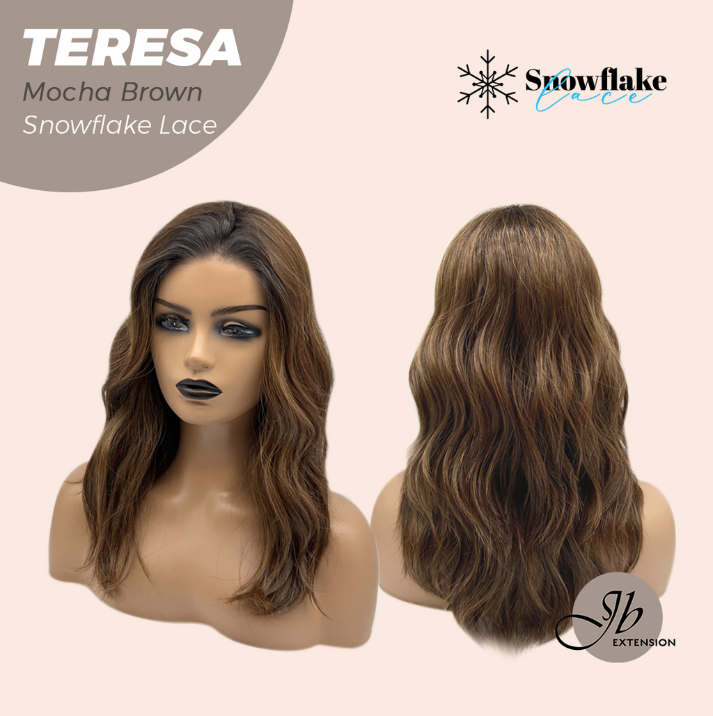 JBEXTENSION 18 Inches Mocha Brown Pre-Cut Snowflake Lace Frontlace Glueless Wig TERESA MOCHA BROWN【PERMATEASE】【BENDY EAR TABS】- M/L