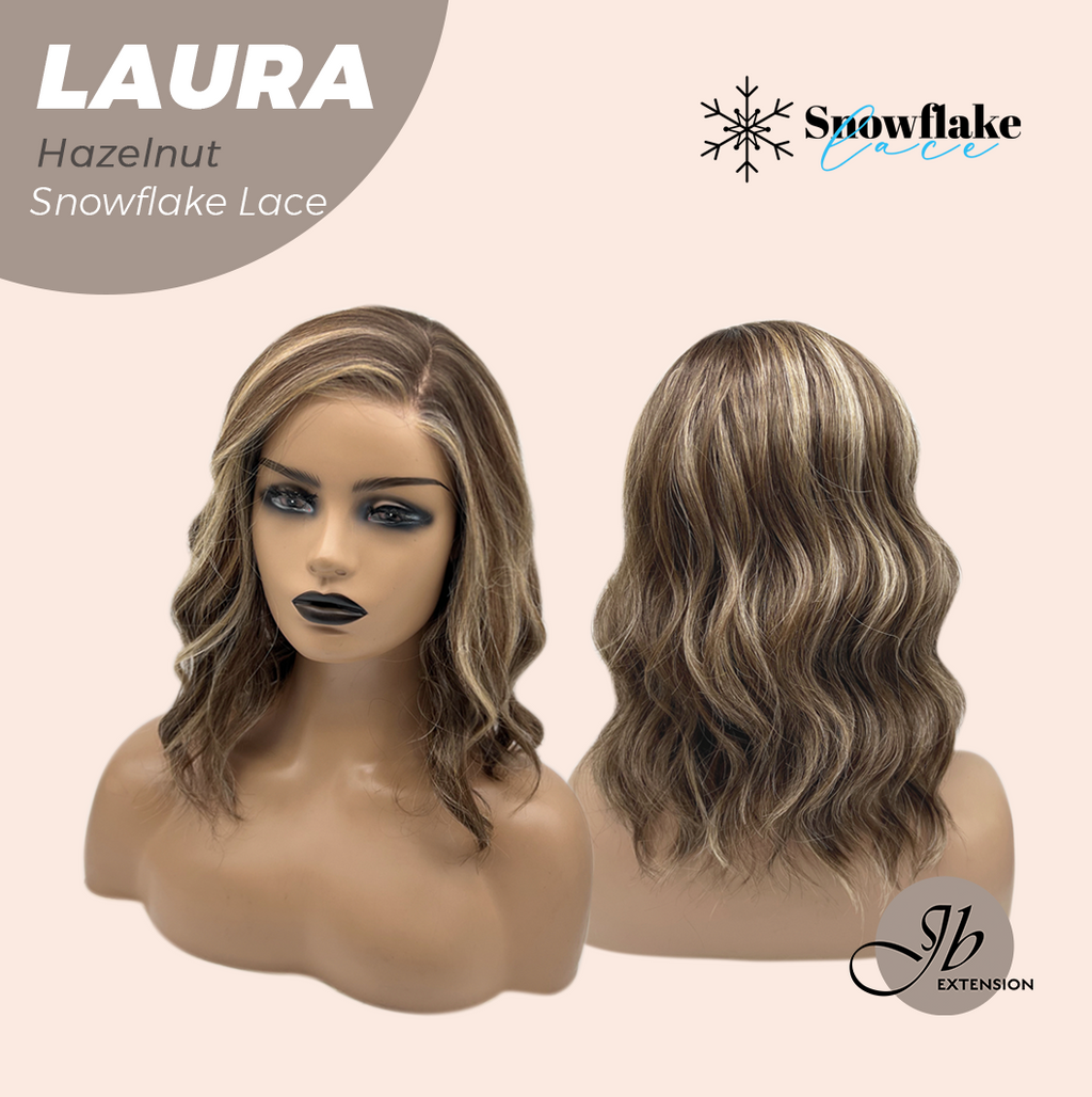 JBEXTENSION 14 Inches Hazelnut Pre-Cut Side Part Snowflake Lace Frontlace Glueless Wig LAURA SNOWFLAKE HAZELNUT【BENDY EAR TABS】- M/L