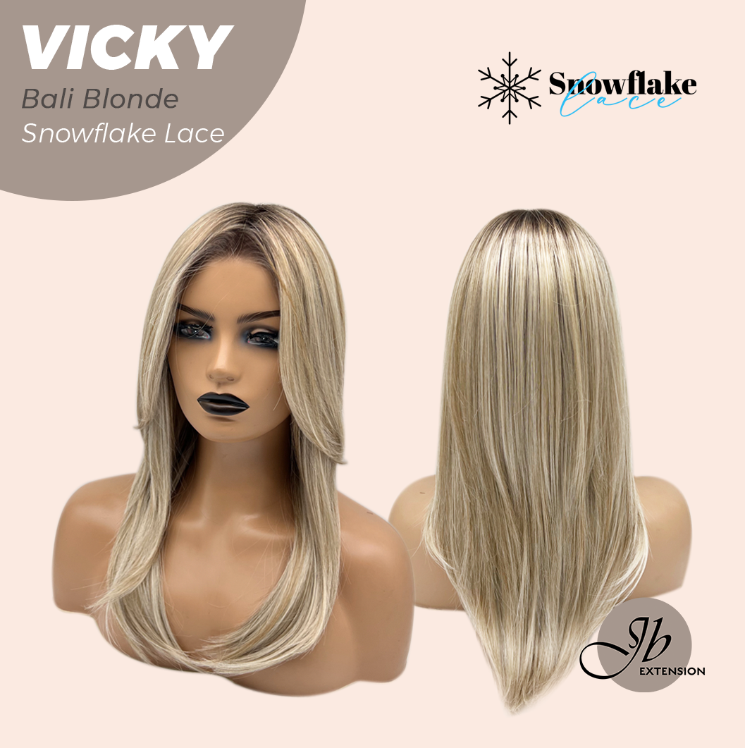JBEXTENSION 20 Inches Bali Blonde Pre-Cut Snowflake Lace Frontlace Glueless Wig VICKY BALI BLONDE【PERMATEASE】【BENDY EAR TABS】- S/M
