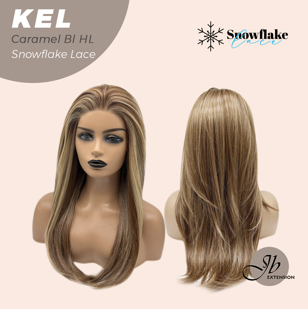 [PRE-ORDER] JBEXTENSION 22 Inches Caramel Blonde Highlight Pre-Cut Snowflake Lace Frontlace Glueless Wig KEL CARAMEL BLONDE HIGHLIGHT【PERMATEASE】【BENDY EAR TABS】