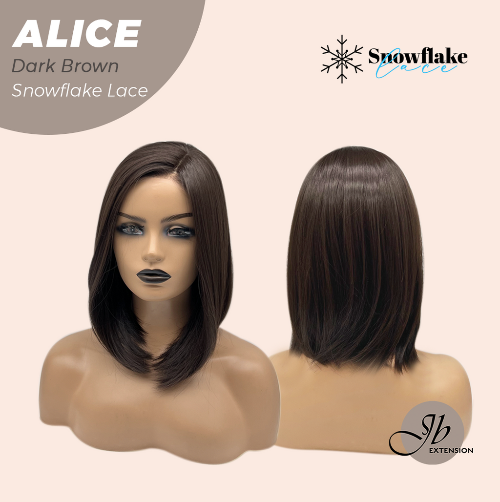 JBEXTENSION 12 Inches Dark Brown Pre-Cut Side Part Snowflake Lace Frontlace Glueless Wig ALICE DARK BROWN【BENDY EAR TABS】- M/L