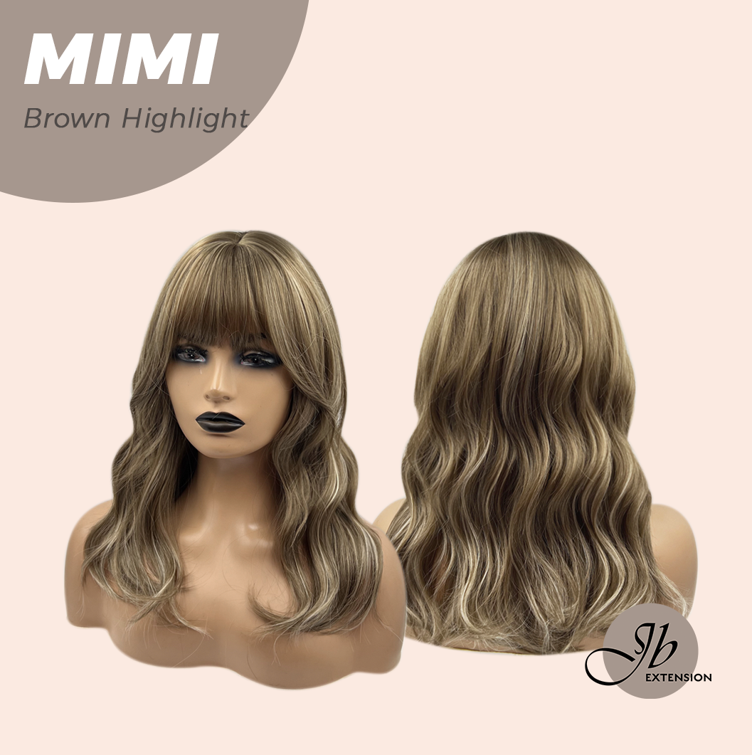 JBEXTENSION 18 Inches Brown with Highlight Body Wave With Bangs Wig MIMI BROWN HIGHLIGHT
