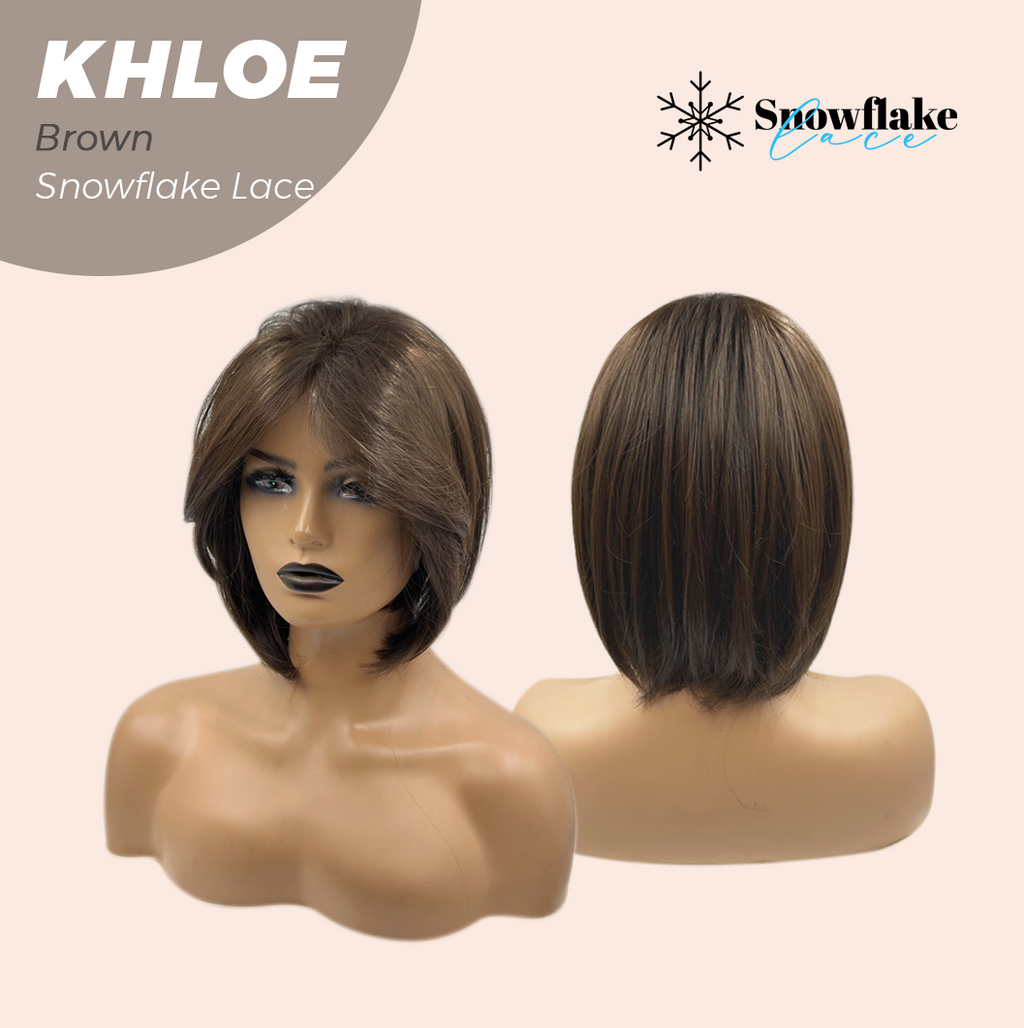 JBEXTENSION 12 Inches Bob Cut Brown Pre-Cut Snowflake Lace Frontlace Glueless Wig KHLOE BROWN【PERMATEASE】【BENDY EAR TABS】