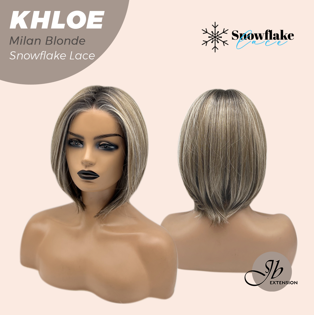 JBEXTENSION 12 Inches Bob Cut Milan Blonde Pre-Cut Snowflake Lace Frontlace Glueless Wig KHLOE MILAN BLONDE【PERMATEASE】【BENDY EAR TABS】- M/L