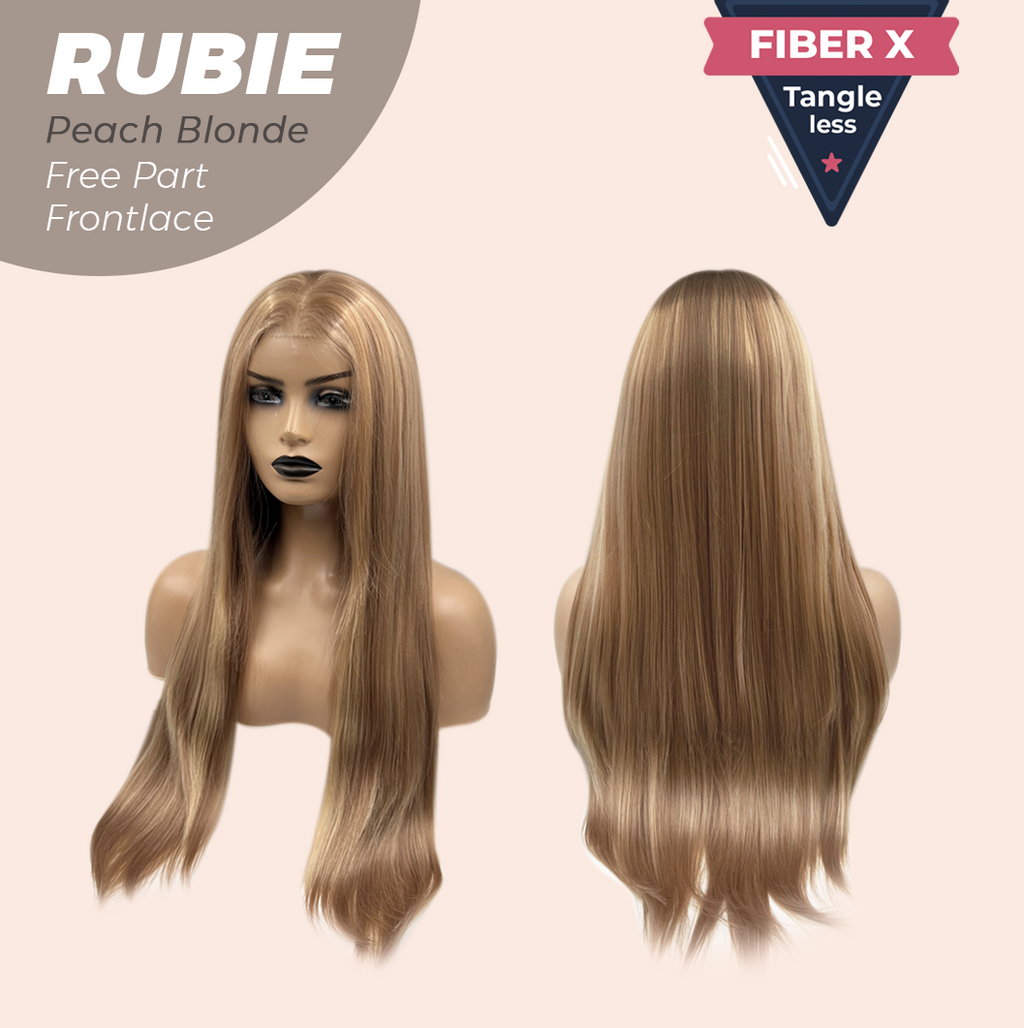 JBEXTENSION 30 Inches Peach Blonde Long Straight Fiber X, Tangle Less Pre-Cut Free Part Frontlae Glueless Wig RUBIE PEACH BLONDE【FIBER X】