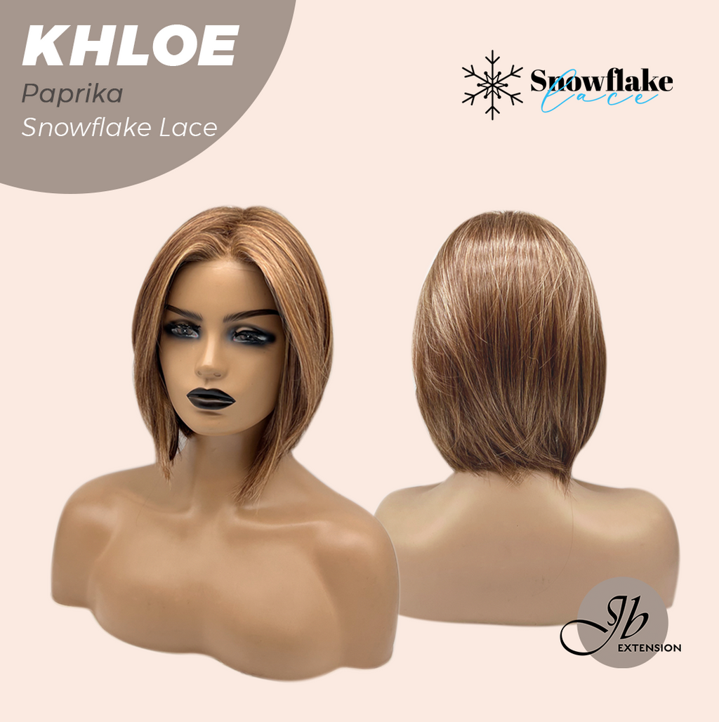 JBEXTENSION 12 Inches Bob Cut Paprika Pre-Cut Snowflake Lace Frontlace Glueless Wig KHLOE PAPRIKA【PERMATEASE】【BENDY EAR TABS】- M/L