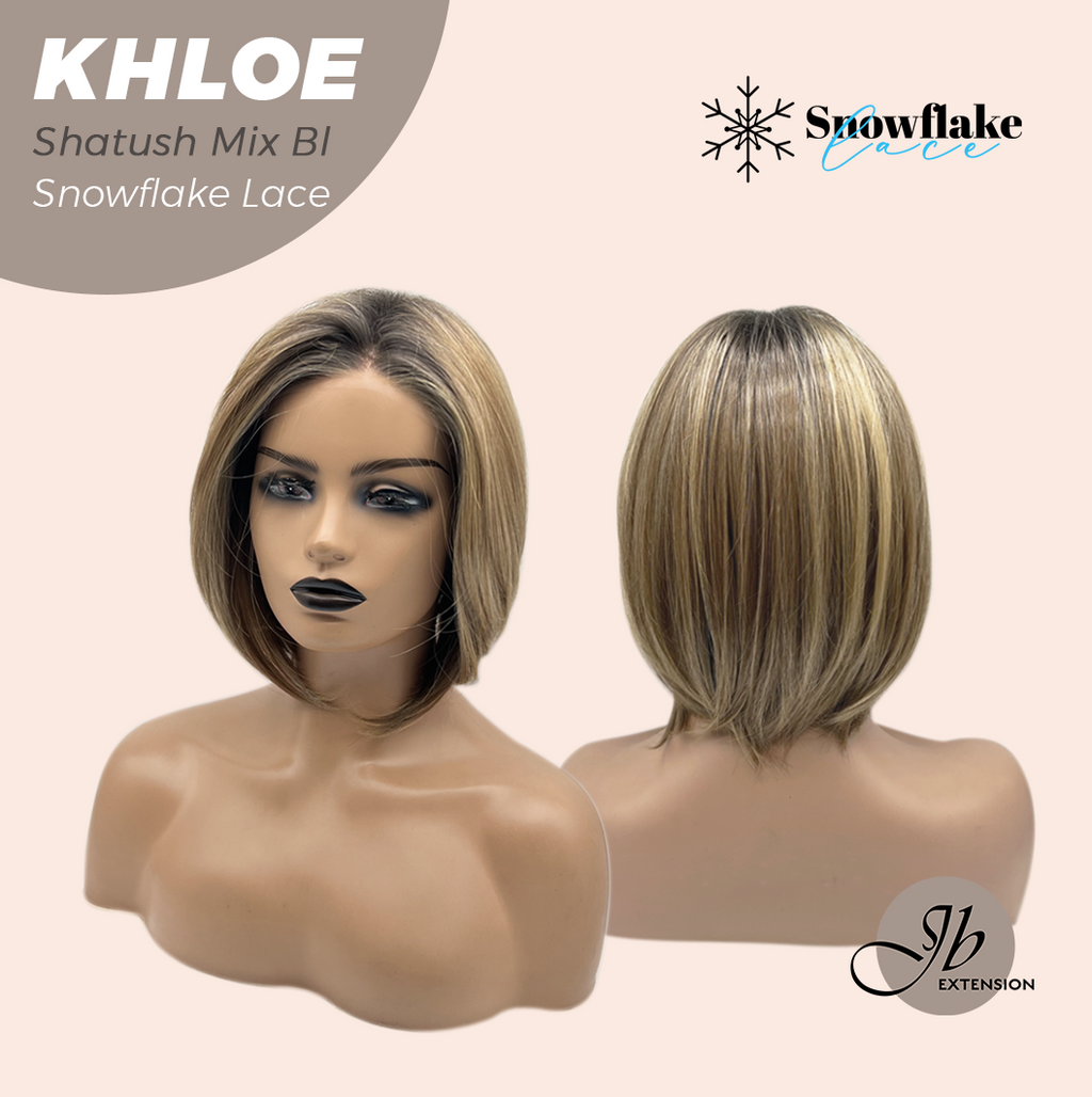 JBEXTENSION 12 Inches Bob Cut Shatush Mix Blonde Pre-Cut Snowflake Lace Frontlace Glueless Wig KHLOE SHATUSH MIX BLONDE【PERMATEASE】【BENDY EAR TABS】- M/L
