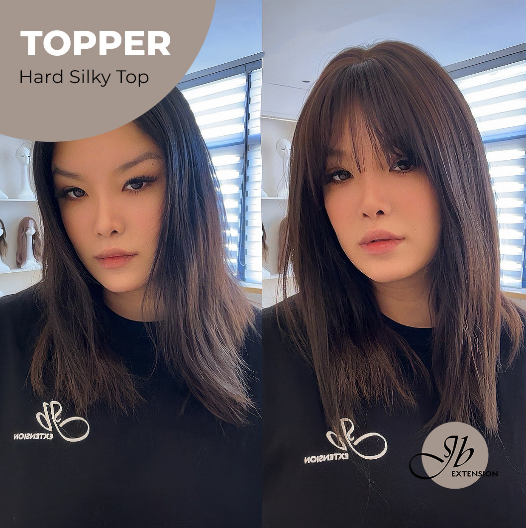 JBEXTENSION 14 Inches Scalpiana Hard Silky Topper Clip in Synthetic Fiber Topper Hair Piece Hair with Bangs for Women Clip in Top Crown Hair Clip on Toupee Hairpiece for Slight Hair Loss/Thinning Hair