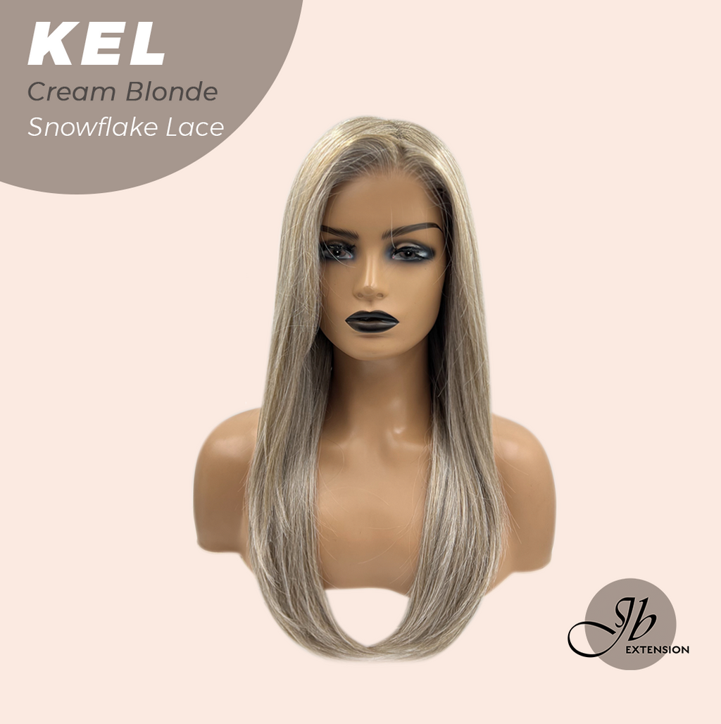 JBEXTENSION 22 Inches Cream Blonde Pre-Cut Snowflake Lace Frontlace Glueless Wig KEL CREAM BLONDE【PERMATEASE】【BENDY EAR TABS】- S/M