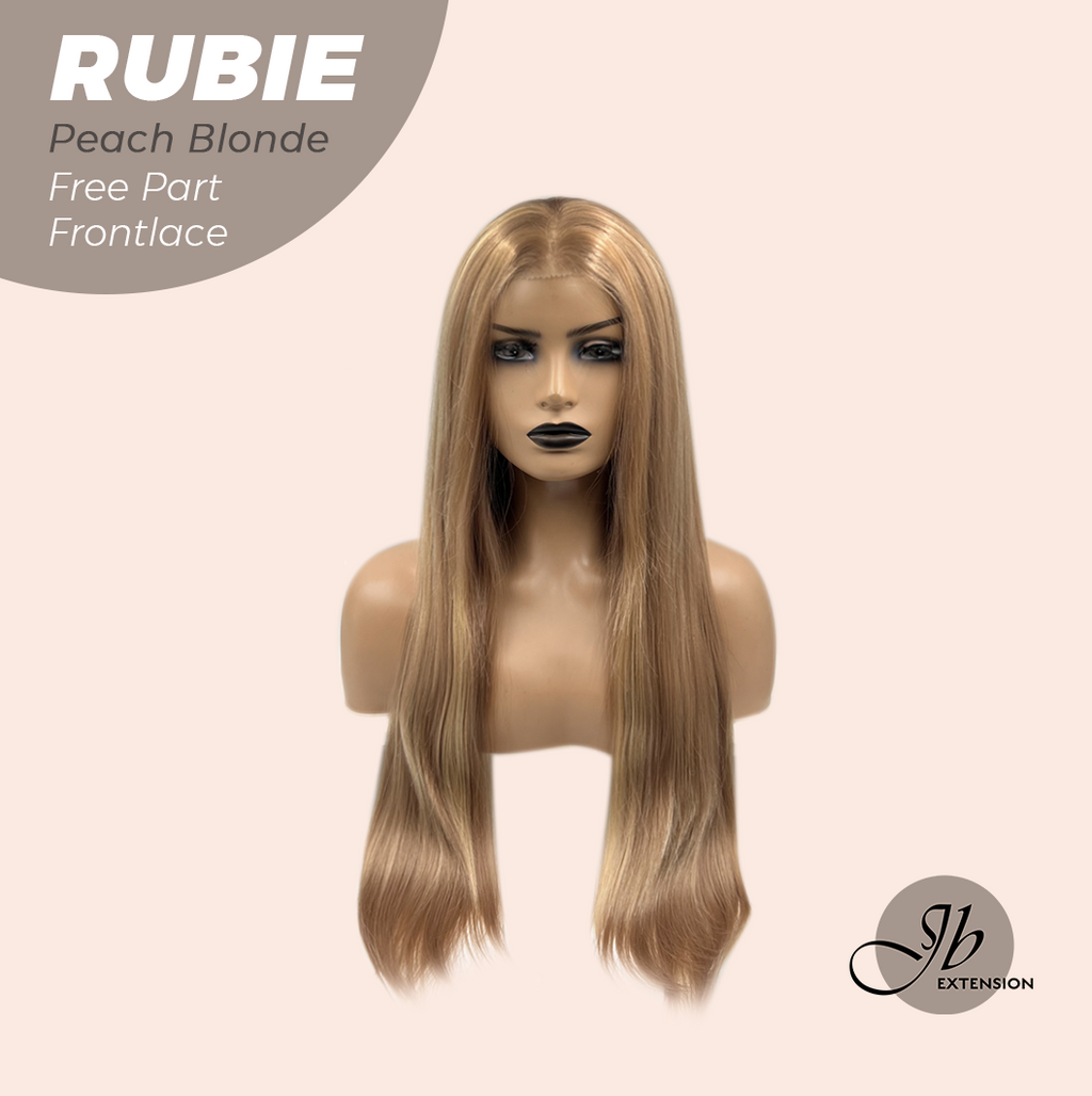 JBEXTENSION 30 Inches Peach Blonde Long Straight Fiber X, Tangle Less Pre-Cut Free Part Frontlae Glueless Wig RUBIE PEACH BLONDE【FIBER X】