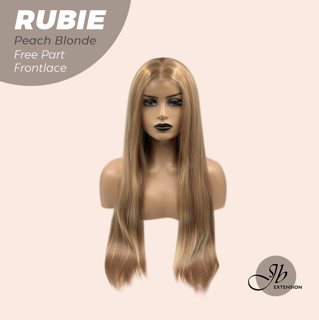 JBEXTENSION 30 Inches Peach Blonde Long Straight Fiber X, Tangle Less Pre-Cut Free Part Frontlae Glueless Wig RUBIE PEACH BLONDE【FIBER X】